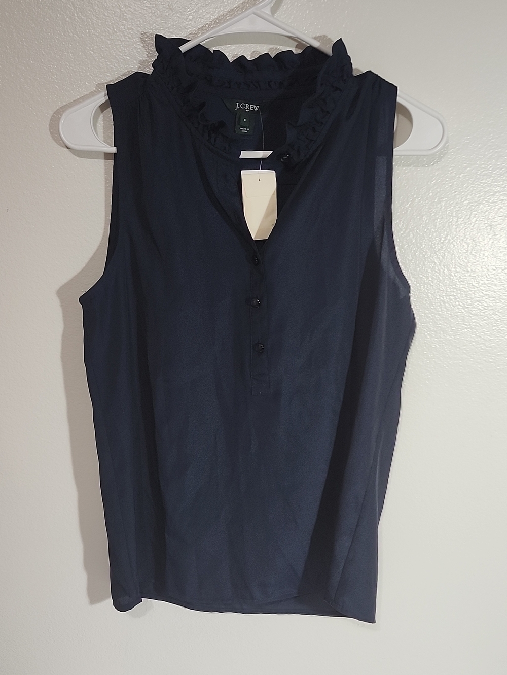 J. Crew Navy Ruffle Neck Sleeveless Camisole